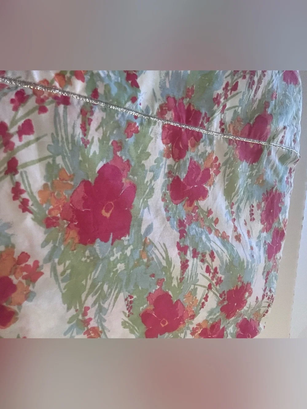 Badgley Mischka Luxe Hem Cottage Garden King Flat Sheet Artistic Floral Print